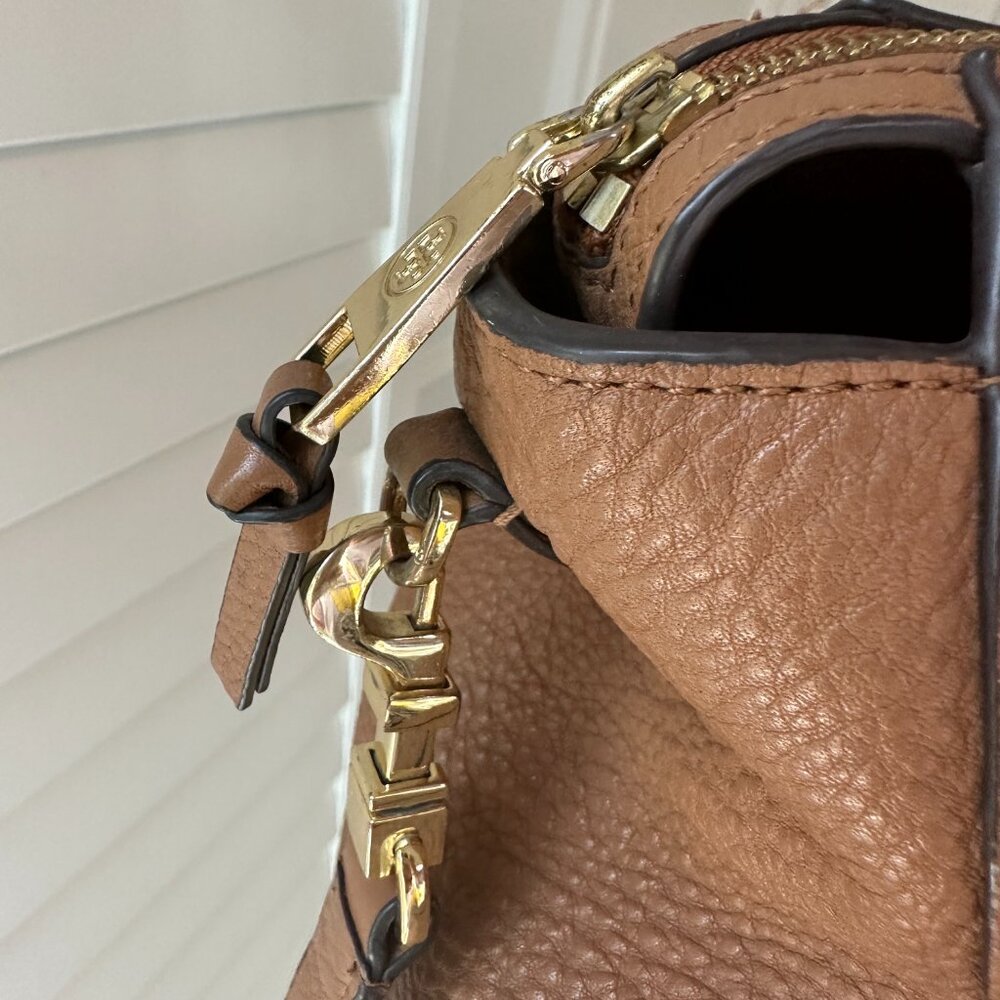Tory Burch Thea Leather Satchel Top Handle Tan/Brown Gold Hardware - Picture 9 of 14